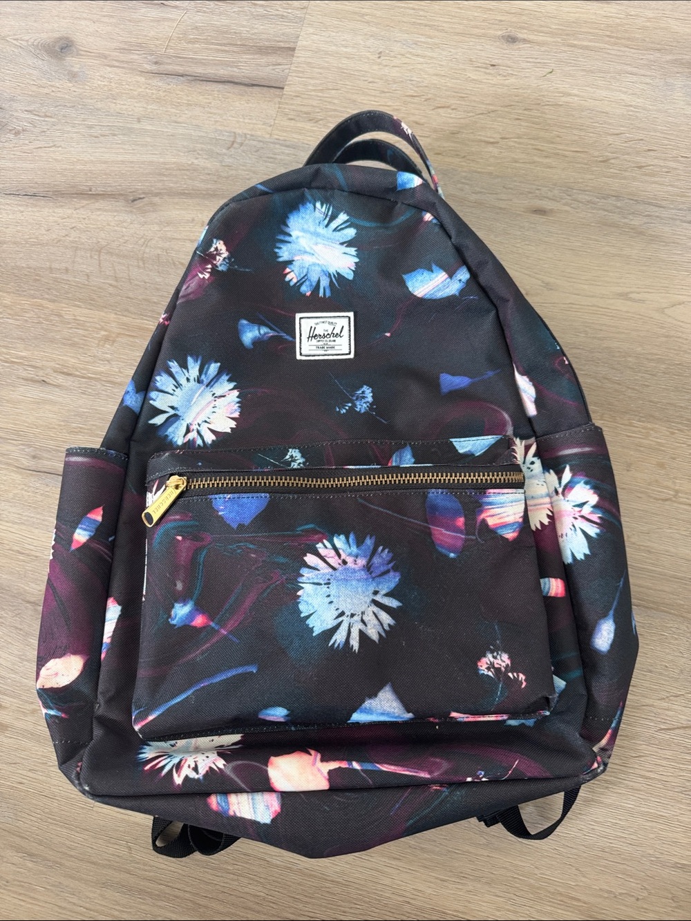 Herschel Supply Company Black Backpack with Blue and Pink Floral Accents